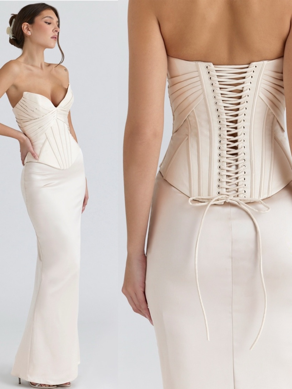 House of CB Eve Ivory Satin Corset Maxi Dress - Limited Edition size S A-C